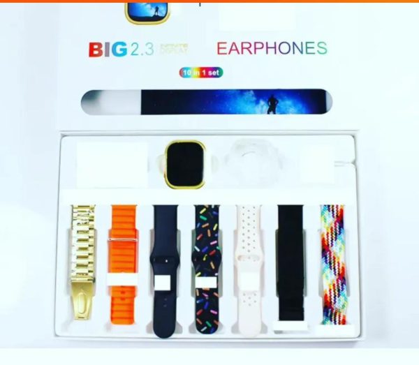 I20 Ultra Max With AirPods Bonus |10 in 1 Smartwatch Bundle 2.3 Inch Large Screen 10 Straps